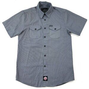 Dixxon Workforce Shirt Mens Small Gray Stripe Short Sleeve Button Work Mechanic